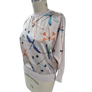 Sioni Womens L Sweater Silky Front Dragonfly Long Sleeve Layered Knit NWOT